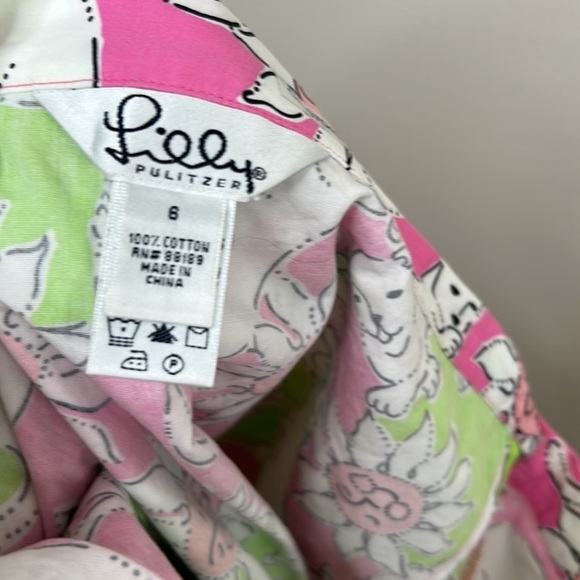 Lilly Pulitzer Suzy French Fried Lion Wrap Skirt Pink Green White Cat Size 6 - Picture 5 of 5